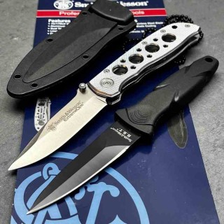 Set Couteaux Smith & Wesson Extreme Ops/HRT 1 Pliant & 1 Fixe Lame Acier 7Cr17MoV Manche TPR/Alu SWP1105619 - Livraison Gratuite