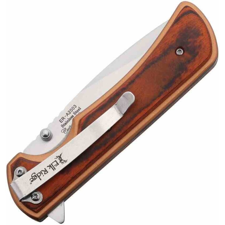 Couteau Elk Ridge Linerlock A/O Lame Drop Point Acier 3Cr13 Manche Bronze Alu/Bois Clip ERA2003BZ - Livraison Gratuite