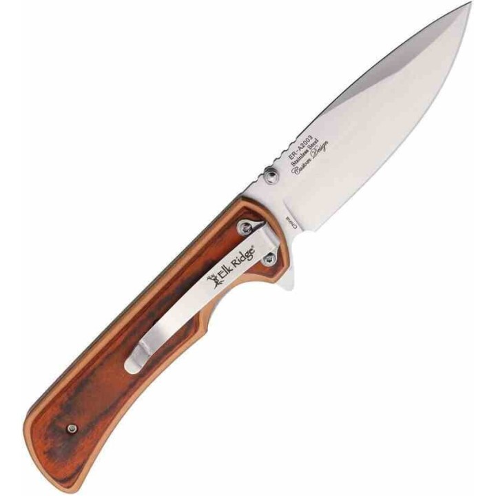 Couteau Elk Ridge Linerlock A/O Lame Drop Point Acier 3Cr13 Manche Bronze Alu/Bois Clip ERA2003BZ - Livraison Gratuite