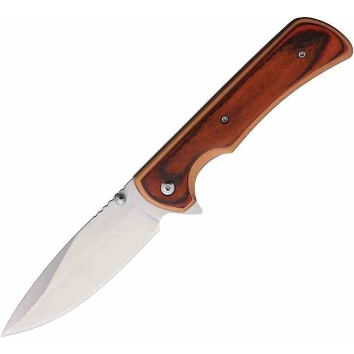 Couteau Elk Ridge Linerlock A/O Lame Drop Point Acier 3Cr13 Manche Bronze Alu/Bois Clip ERA2003BZ - Livraison Gratuite