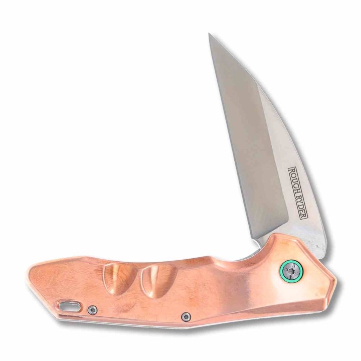 Couteau Rough Rider Copper Lame Wharncliffe Acier D2 Manche Cuivre Linerlock RR2238 - Livraison Gratuite