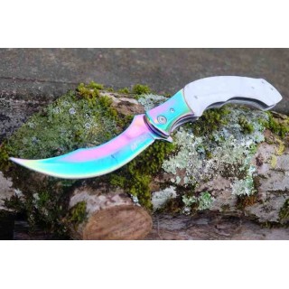 Couteau MTech A/O Lame Acier 3Cr13 Persian Manche Acier/POM Sécurité Liner Lock MTA2023WH - Livraison Gratuite
