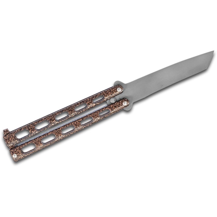 Couteau Papillon Bear & Son Tanto Lame Acier 440 Tanto Bead Blast Manche Acier Latch USA BC114TCV -  Livraison Gratuite