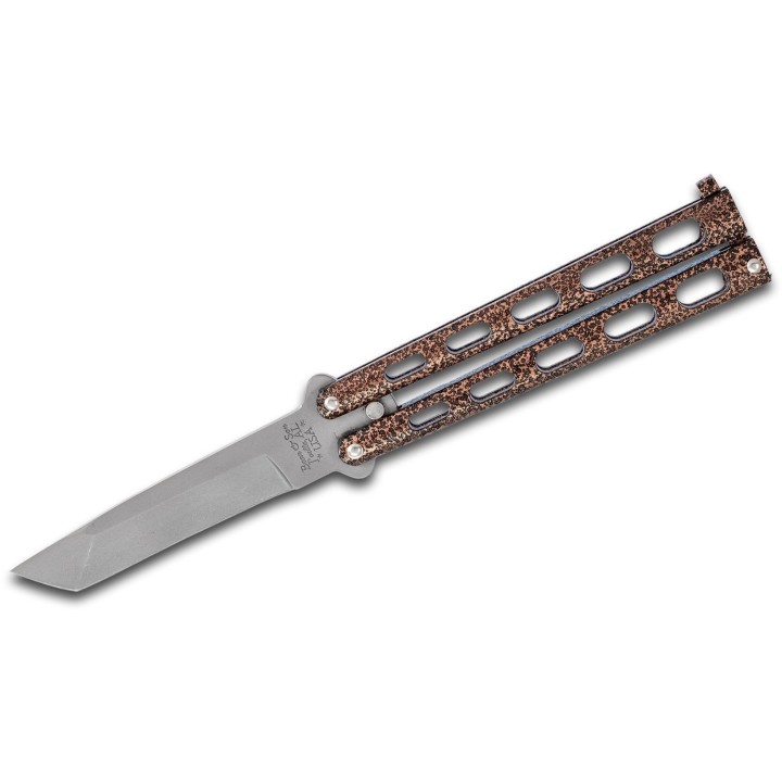 Couteau Papillon Bear & Son Tanto Lame Acier 440 Tanto Bead Blast Manche Acier Latch USA BC114TCV -  Livraison Gratuite