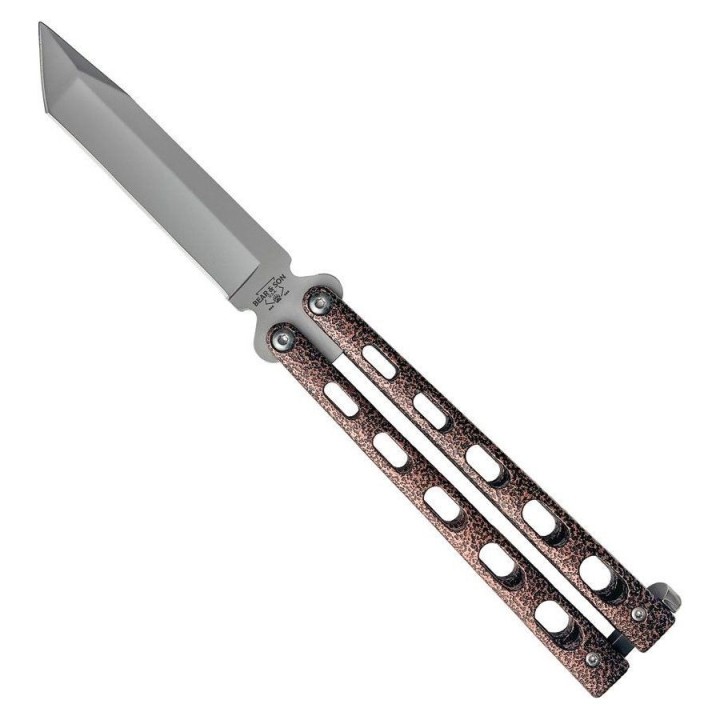 Couteau Papillon Bear & Son Tanto Lame Acier 440 Tanto Bead Blast Manche Acier Latch USA BC114TCV -  Livraison Gratuite