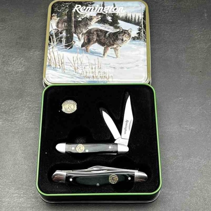 Coffret Cadeau Remington Timber Wolves 2 Couteaux Lames Acier Inoxydable Manches Micarta R15714 - Livraison Gratuite