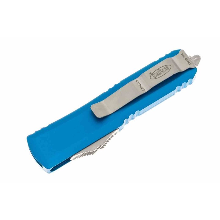 Couteau Microtech UTX-85 AUTO OTF Lame Acier Premium Drop Point Manche Alu Blue Thumb Slide USA MCT23110BL - Livraison Gratuite