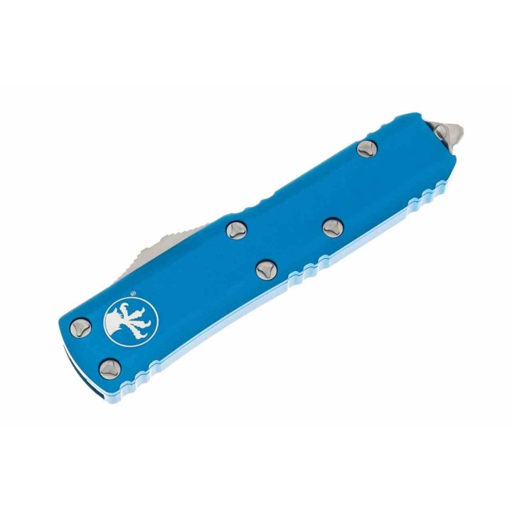 Couteau Microtech UTX-85 AUTO OTF Lame Acier Premium Drop Point Manche Alu Blue Thumb Slide USA MCT23110BL - Livraison Gratuite