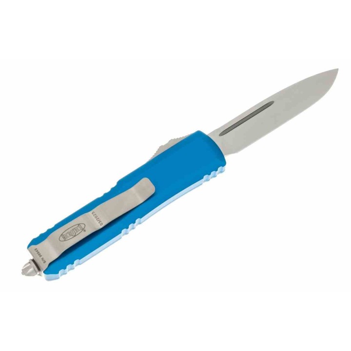 Couteau Microtech UTX-85 AUTO OTF Lame Acier Premium Drop Point Manche Alu Blue Thumb Slide USA MCT23110BL - Livraison Gratuite
