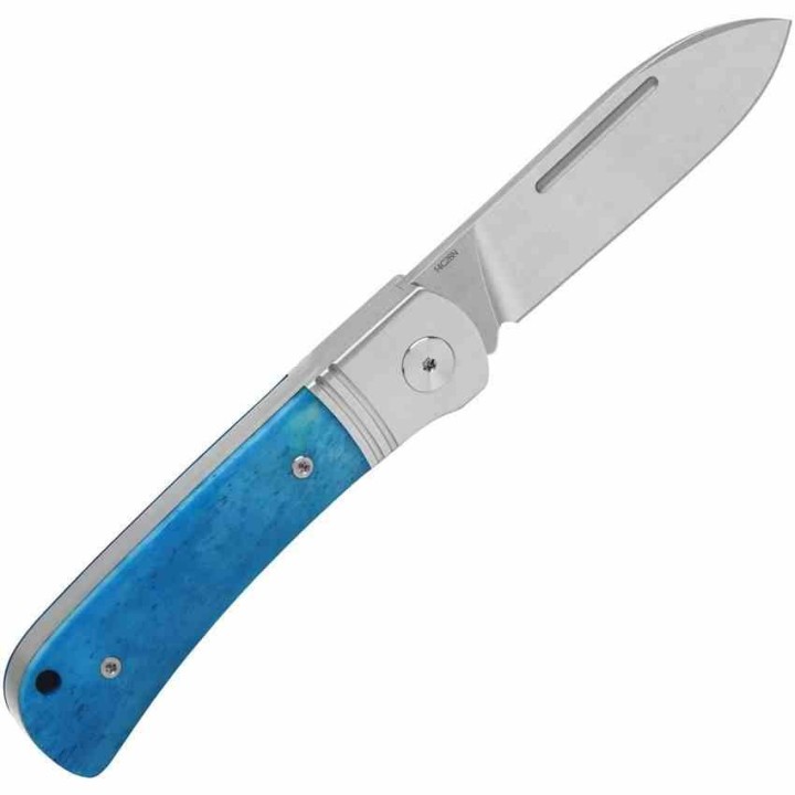 Couteau QSP Hedgehog Slip Joint Lame Acier 14C28N Spear Point Manche Os Bleu QS142SPD - Livraison Gratuite