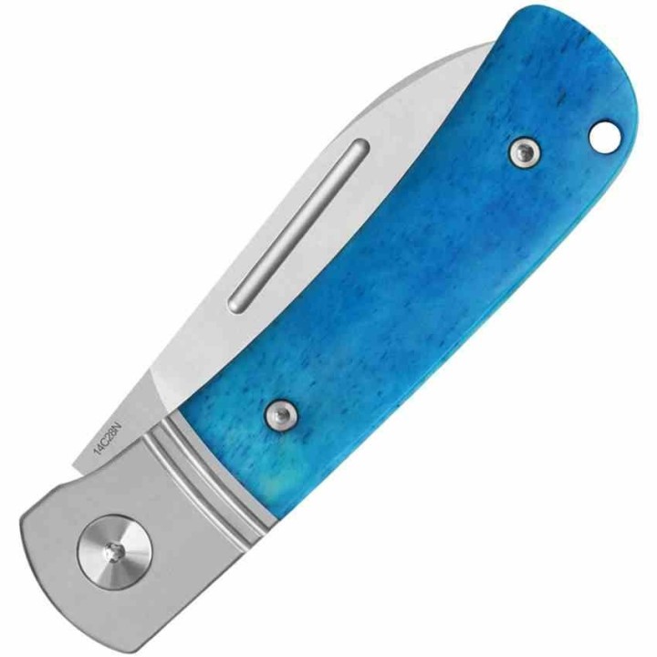 Couteau QSP Hedgehog Slip Joint Lame Acier 14C28N Spear Point Manche Os Bleu QS142SPD - Livraison Gratuite