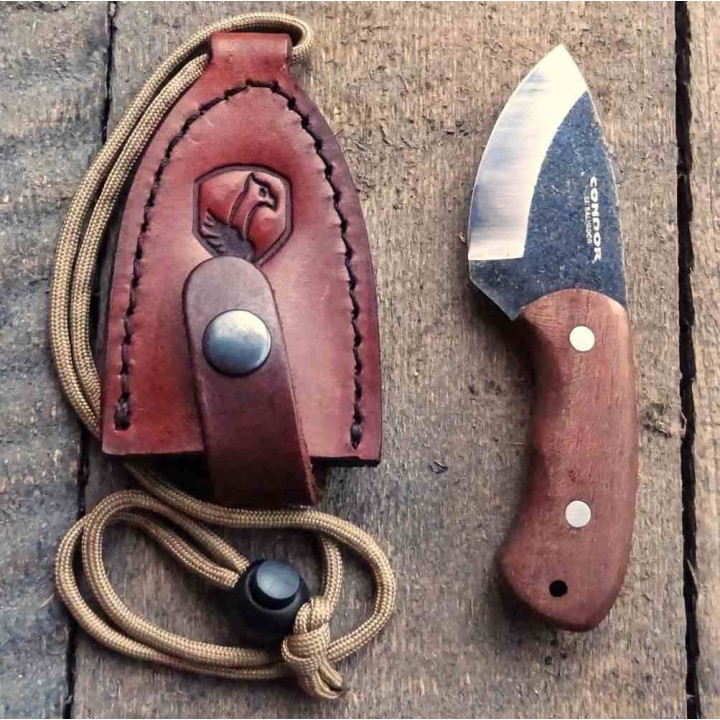 Couteau de Cou Condor Beetle Lame Acier 1095 Manche Noyer Etui Cuir Salvador CTK81027HC - Livraison Gratuite