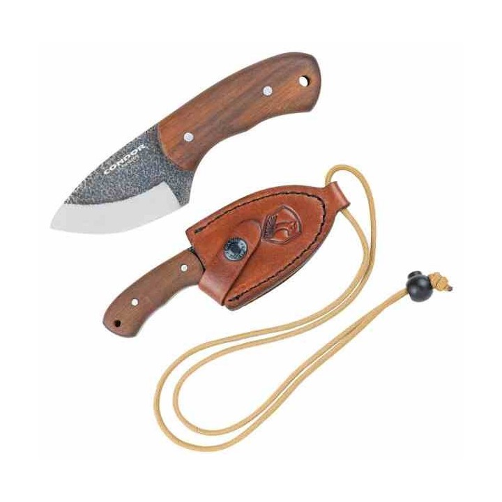 Couteau de Cou Condor Beetle Lame Acier 1095 Manche Noyer Etui Cuir Salvador CTK81027HC - Livraison Gratuite