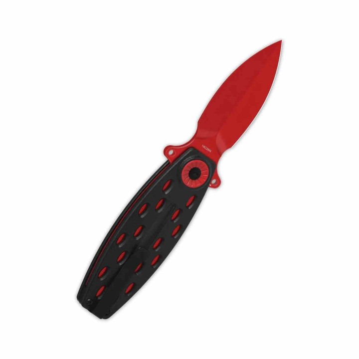 Couteau QSP Beetle Red Lame Acier 14C28N Spear Point Manche G-10 Noir IKBS Linerlock QS162D - Livraison Gratuite