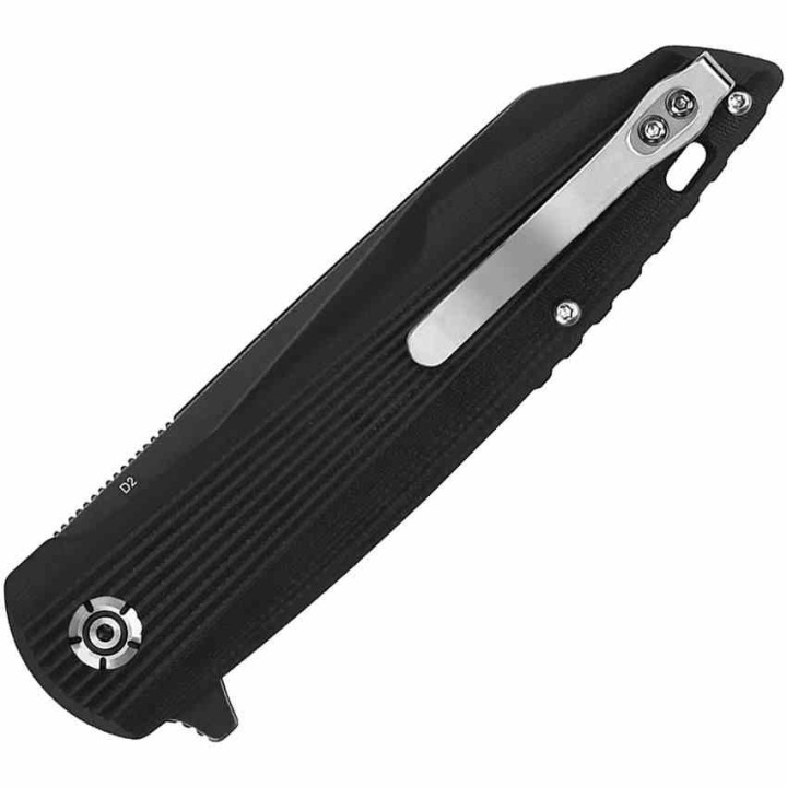 Couteau QSP Phoenix Lame Wharncliffe Acier D2 Manche G-10 Noir IKBS Liner Lock Clip QS108C2 - Livraison Gratuite