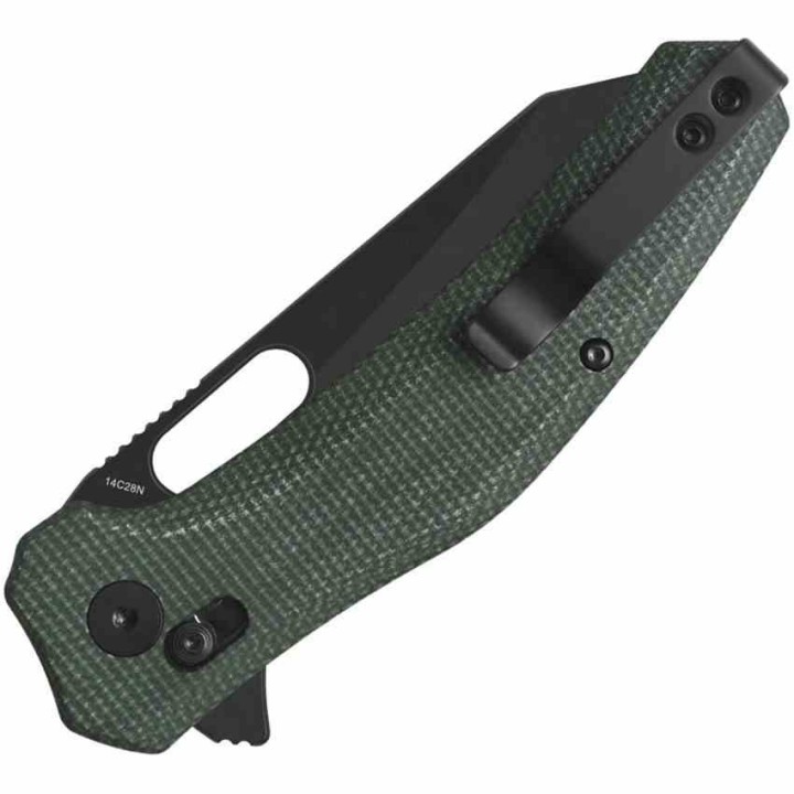 Couteau QSP Emu Glyde Lock Lame Wharncliffe Blk Acier 14C28N Manche Micarta Green IKBS QS164B2 - Livraison Gratuite