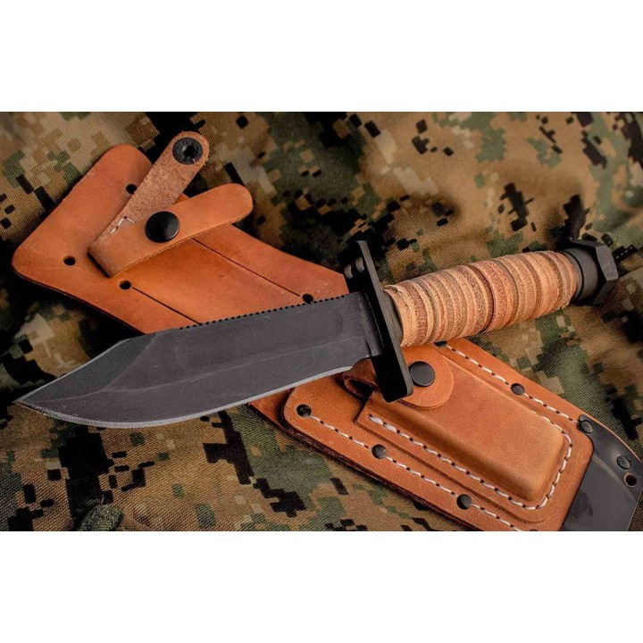 Couteau Survie Ontario 499 Air Force Lame Clip Point Acier 1095 Scie Manche Cuir Etui Cuir USA ON6150 - Livraison Gratuite