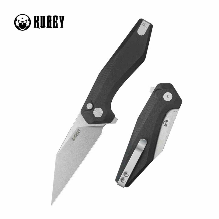 Couteau Kubey Fenrir Black Lame Wharncliffe Acier 14C28N SW Manche G-10 IKBS Button Lock KUB393A - Livraison Gratuite