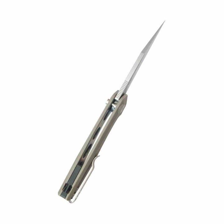 Couteau Kubey Fenrir Tan Lame Wharncliffe Acier 14C28N SW Manche G-10 IKBS Button Lock KUB393C - Livraison Gratuite