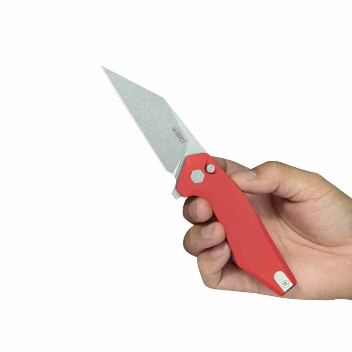 Couteau Kubey Fenrir Red Lame Wharncliffe Acier 14C28N SW Manche G-10 IKBS Button Lock KUB393D - Livraison Gratuite