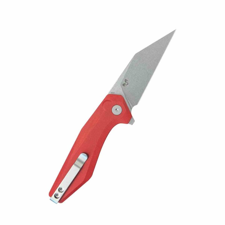 Couteau Kubey Fenrir Red Lame Wharncliffe Acier 14C28N SW Manche G-10 IKBS Button Lock KUB393D - Livraison Gratuite