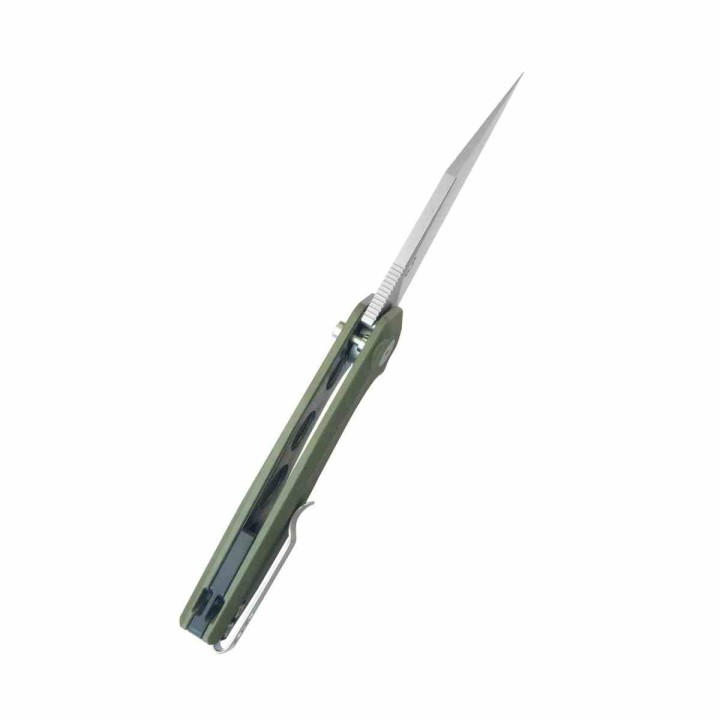 Couteau Kubey Fenrir Od Green Lame Wharncliffe Acier 14C28N SW Manche G-10 IKBS Button Lock KUB393B - Livraison Gratuite