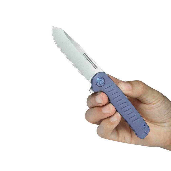 Couteau KB Steelhead Bleu Lame Reverse Tanto Acier M390 Satin Manche Titane IKBS KUB315C - Livraison Gratuite