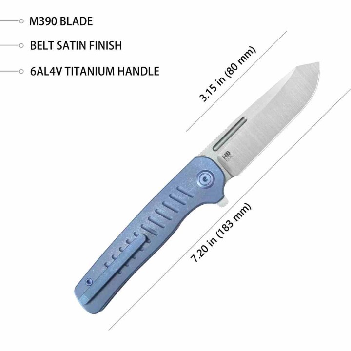 Couteau KB Steelhead Bleu Lame Reverse Tanto Acier M390 Satin Manche Titane IKBS KUB315C - Livraison Gratuite