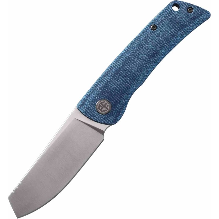 Couteau Petrified Fish Flavorist Blue Lame Cleaver Acier K110 Satin Manche Micarta Liner Lock PFKE05BMP - Livraison Gratuite