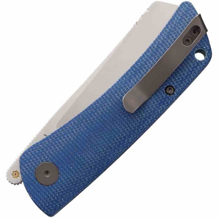 Couteau Petrified Fish Flavorist Blue Lame Cleaver Acier K110 Satin Manche Micarta Liner Lock PFKE05BMP - Livraison Gratuite