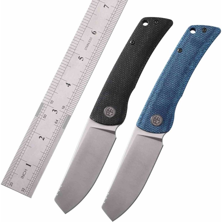 Couteau Petrified Fish Flavorist Blue Lame Cleaver Acier K110 Satin Manche Micarta Liner Lock PFKE05BMP - Livraison Gratuite