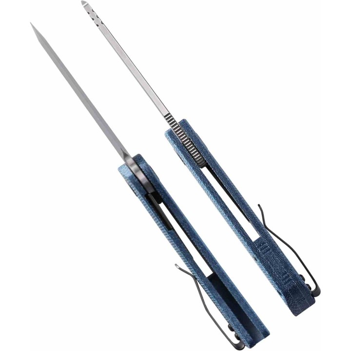 Couteau Petrified Fish Flavorist Blue Lame Cleaver Acier K110 Satin Manche Micarta Liner Lock PFKE05BMP - Livraison Gratuite