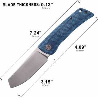 Couteau Petrified Fish Flavorist Blue Lame Cleaver Acier K110 Satin Manche Micarta Liner Lock PFKE05BMP - Livraison Gratuite