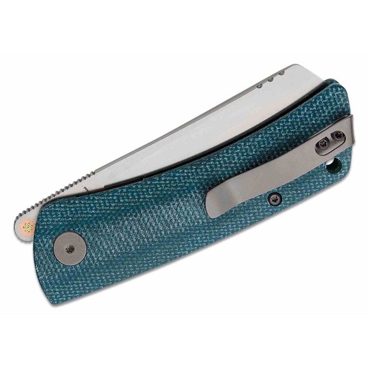 Couteau Petrified Fish Flavorist Blue Lame Cleaver Acier K110 Satin Manche Micarta Liner Lock PFKE05BMP - Livraison Gratuite