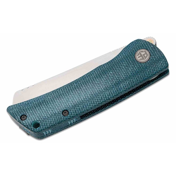 Couteau Petrified Fish Flavorist Blue Lame Cleaver Acier K110 Satin Manche Micarta Liner Lock PFKE05BMP - Livraison Gratuite