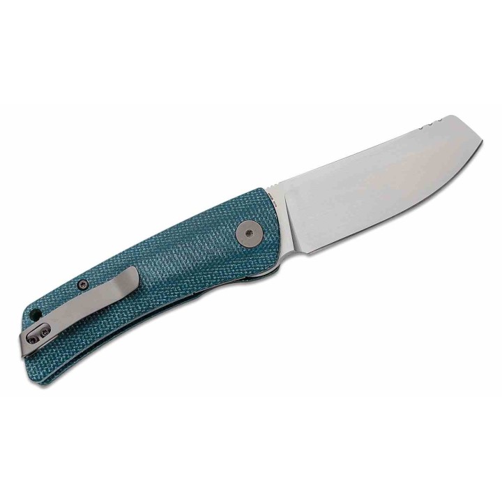 Couteau Petrified Fish Flavorist Blue Lame Cleaver Acier K110 Satin Manche Micarta Liner Lock PFKE05BMP - Livraison Gratuite