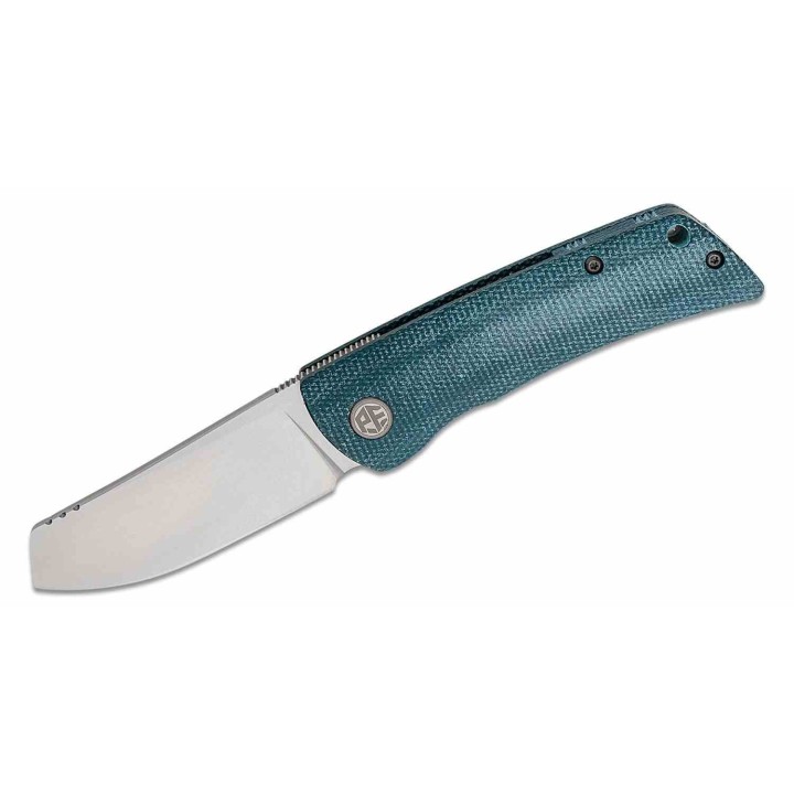 Couteau Petrified Fish Flavorist Blue Lame Cleaver Acier K110 Satin Manche Micarta Liner Lock PFKE05BMP - Livraison Gratuite