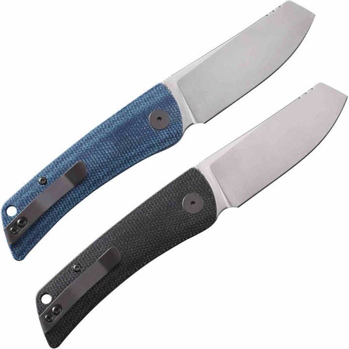 Couteau Petrified Fish Flavorist Blue Lame Cleaver Acier K110 Satin Manche Micarta Liner Lock PFKE05BMP - Livraison Gratuite