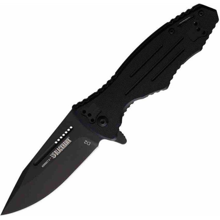 Couteau BLACKHAWK! Hornet II A/O Liner Lock Lame Clip Point Acier D2 DLC Noir Manche G-10 Noir BH15H201BK - Livraison Gratuite