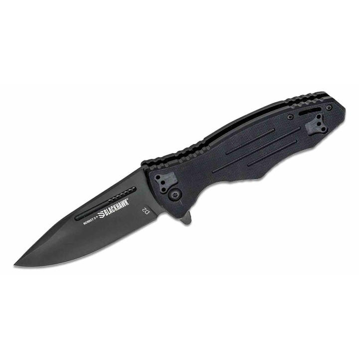 Couteau BLACKHAWK! Hornet II A/O Liner Lock Lame Clip Point Acier D2 DLC Noir Manche G-10 Noir BH15H201BK - Livraison Gratuite