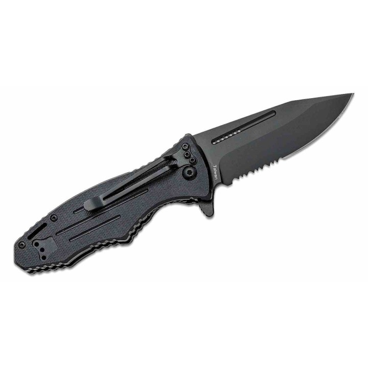 Couteau BLACKHAWK! Hornet II A/O Liner Lock Lame Clip Point Serr Acier D2 Blk Manche G-10 BH15H211BK - Livraison Gratuite