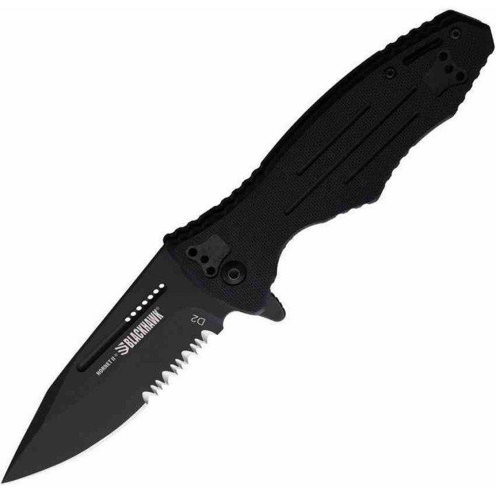 Couteau BLACKHAWK! Hornet II A/O Liner Lock Lame Clip Point Serr Acier D2 Blk Manche G-10 BH15H211BK - Livraison Gratuite