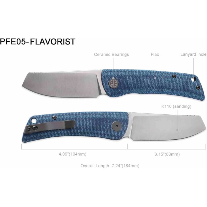 Couteau Petrified Fish Flavorist Brown Lame Cleaver Acier K110 Satin Manche Micarta Liner Lock PFKE05BRMP - Livraison Gratuite