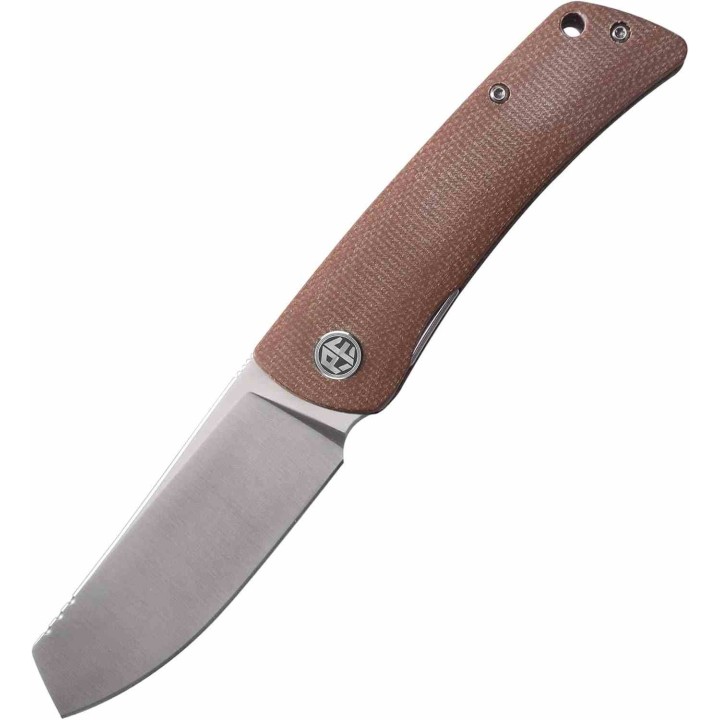 Couteau Petrified Fish Flavorist Brown Lame Cleaver Acier K110 Satin Manche Micarta Liner Lock PFKE05BRMP - Livraison Gratuite