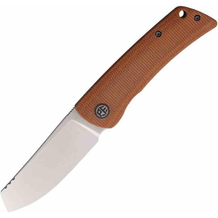 Couteau Petrified Fish Flavorist Brown Lame Cleaver Acier K110 Satin Manche Micarta Liner Lock PFKE05BRMP - Livraison Gratuite