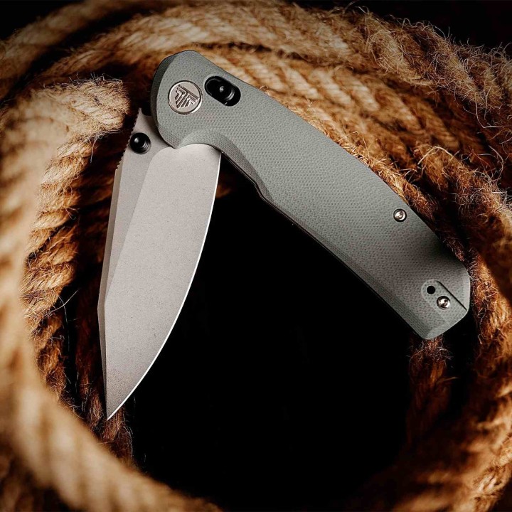 Couteau TRIVISA Hornet-03G Gray Axis Lock Lame Drop Point Acier 14C28N Manche G-10 IKBS TVJM01GG14 - Livraison Gratuite