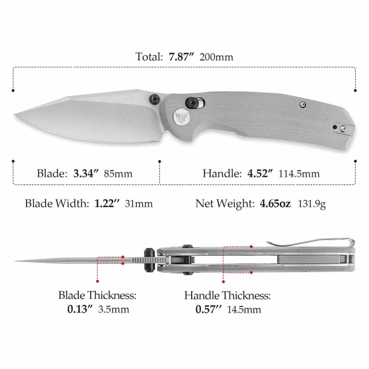 Couteau TRIVISA Hornet-03G Gray Axis Lock Lame Drop Point Acier 14C28N Manche G-10 IKBS TVJM01GG14 - Livraison Gratuite