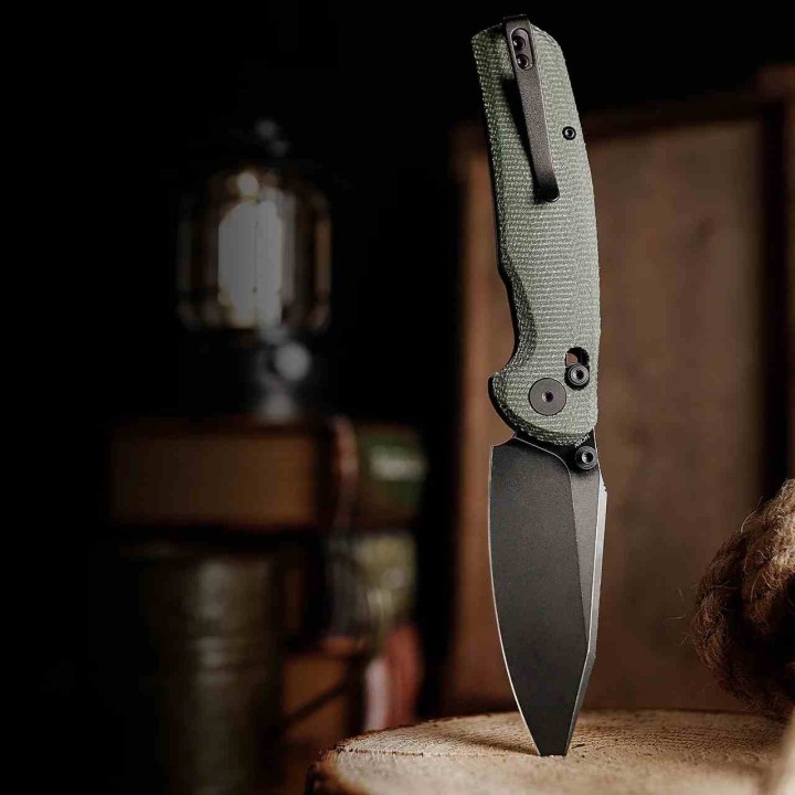 Couteau TRIVISA Hornet-04G Green Axis Lock Lame Drop Point Acier 14C28N Manche Micarta IKBS TVJM01GM14 - Livraison Gratuite