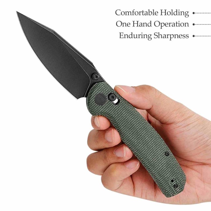 Couteau TRIVISA Hornet-04G Green Axis Lock Lame Drop Point Acier 14C28N Manche Micarta IKBS TVJM01GM14 - Livraison Gratuite