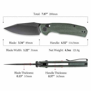 Couteau TRIVISA Hornet-04G Green Axis Lock Lame Drop Point Acier 14C28N Manche Micarta IKBS TVJM01GM14 - Livraison Gratuite